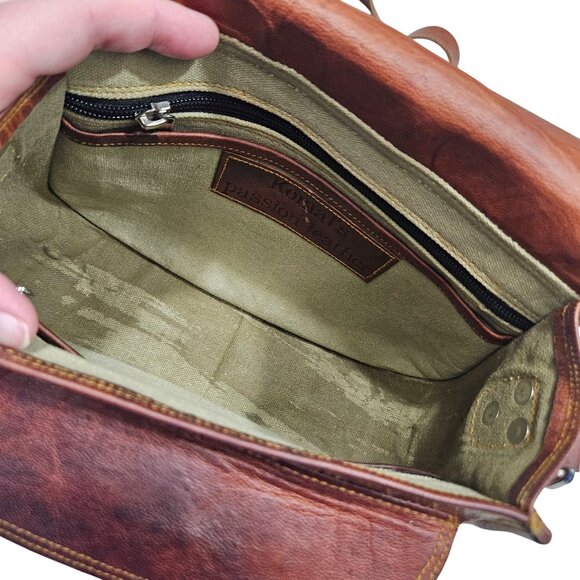 Komal Passion Brown Leather Crossbody Saddle Bag Buckle Closure Adjustable Strap - Picture 5 of 12